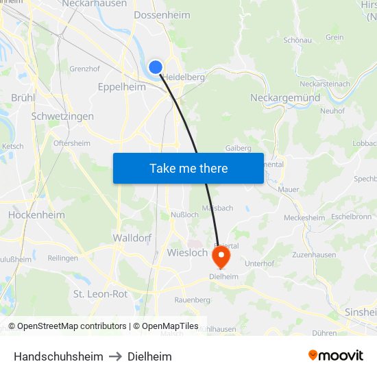 Handschuhsheim to Dielheim map