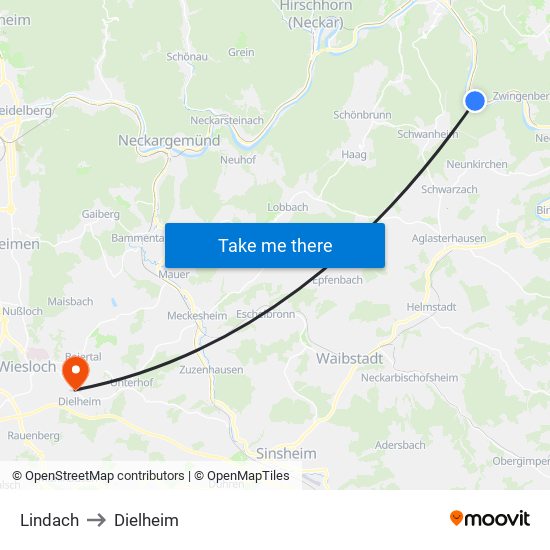 Lindach to Dielheim map