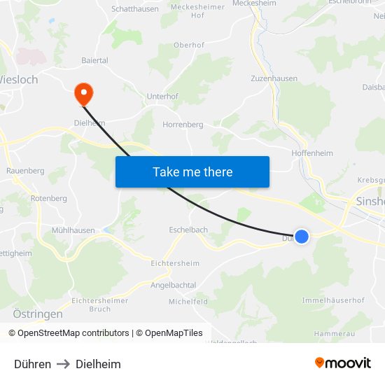 Dühren to Dielheim map