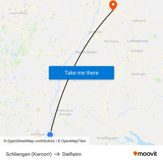 Schliengen (Kernort) to Dielheim map