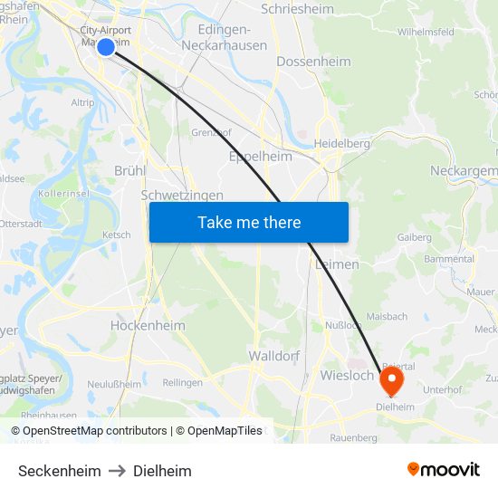 Seckenheim to Dielheim map