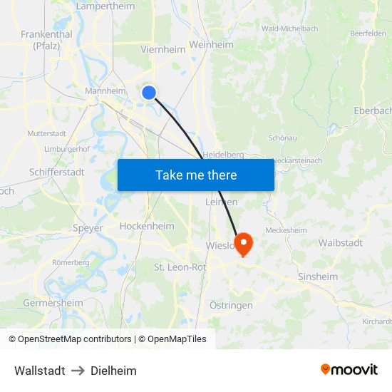 Wallstadt to Dielheim map