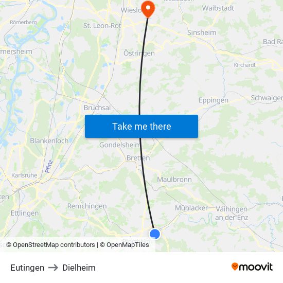 Eutingen to Dielheim map