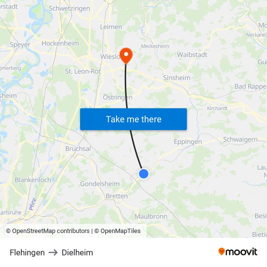 Flehingen to Dielheim map