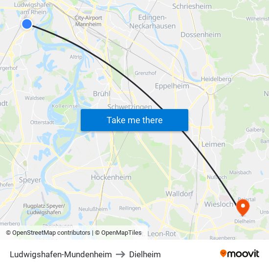 Ludwigshafen-Mundenheim to Dielheim map