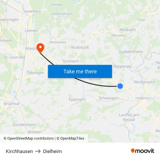 Kirchhausen to Dielheim map