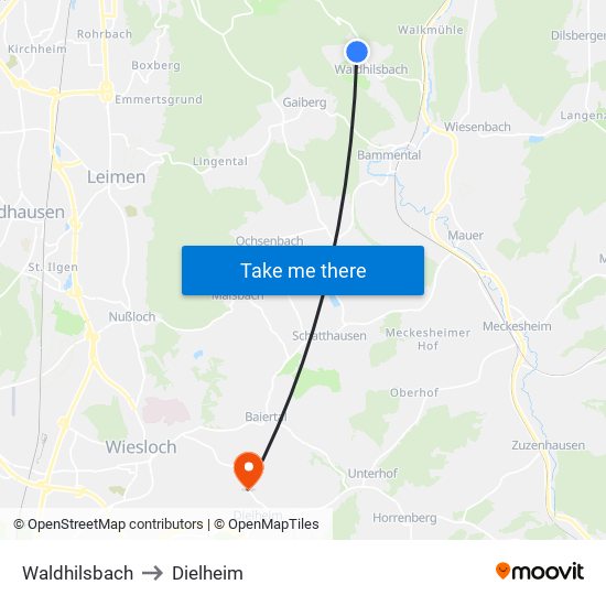 Waldhilsbach to Dielheim map