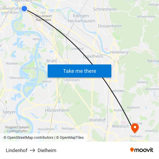 Lindenhof to Dielheim map