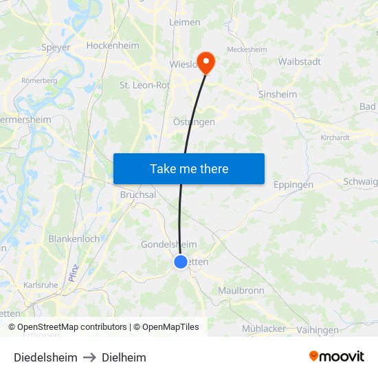 Diedelsheim to Dielheim map