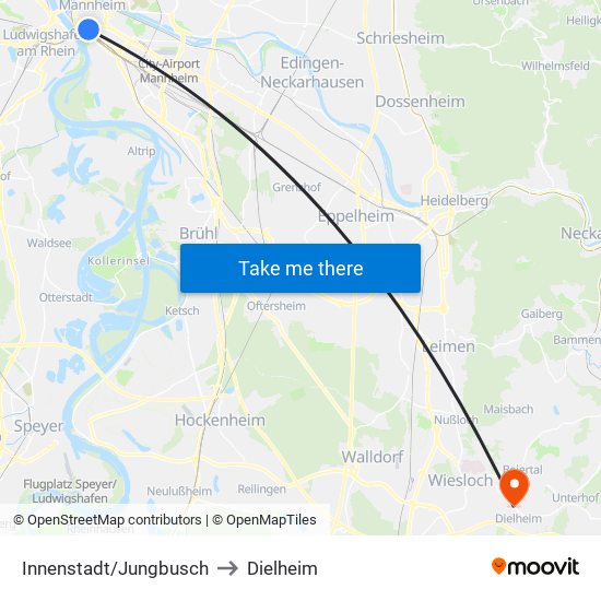 Innenstadt/Jungbusch to Dielheim map
