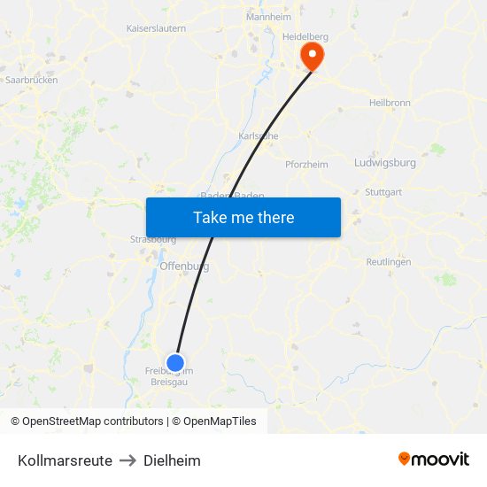 Kollmarsreute to Dielheim map