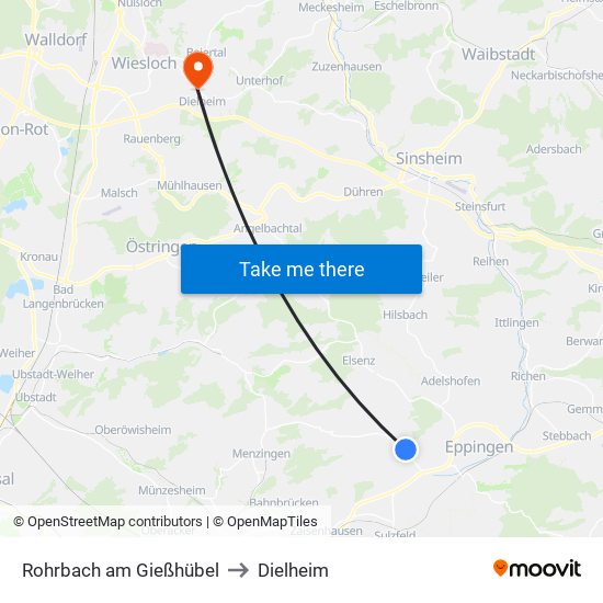 Rohrbach am Gießhübel to Dielheim map
