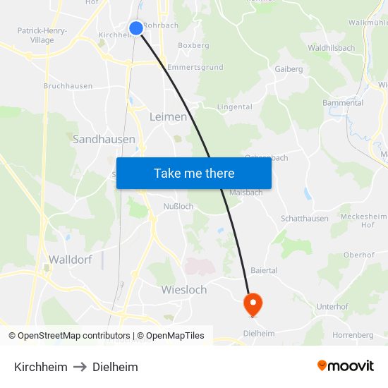 Kirchheim to Dielheim map
