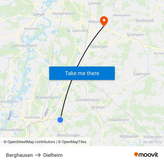 Berghausen to Dielheim map