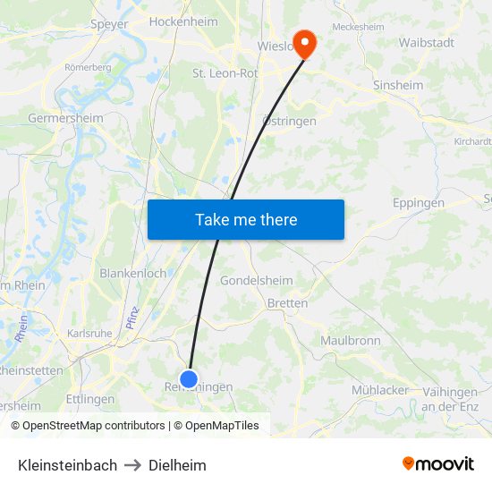 Kleinsteinbach to Dielheim map