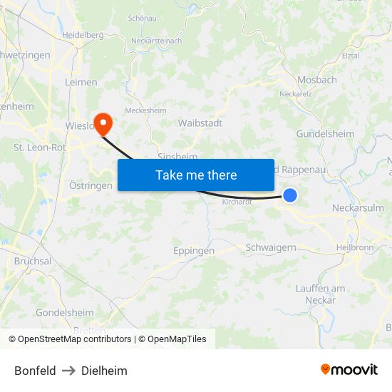Bonfeld to Dielheim map