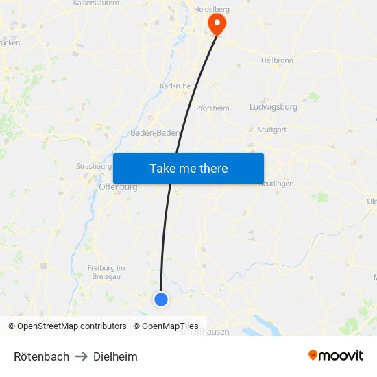 Rötenbach to Dielheim map