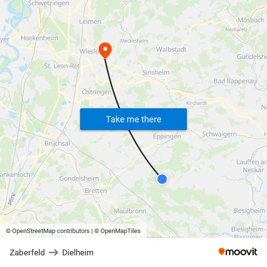 Zaberfeld to Dielheim map