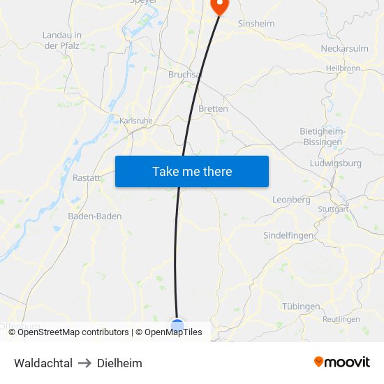 Waldachtal to Dielheim map