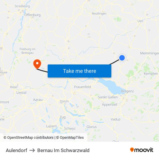 Aulendorf to Bernau Im Schwarzwald map