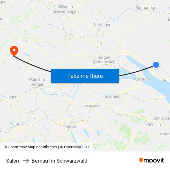 Salem to Bernau Im Schwarzwald map