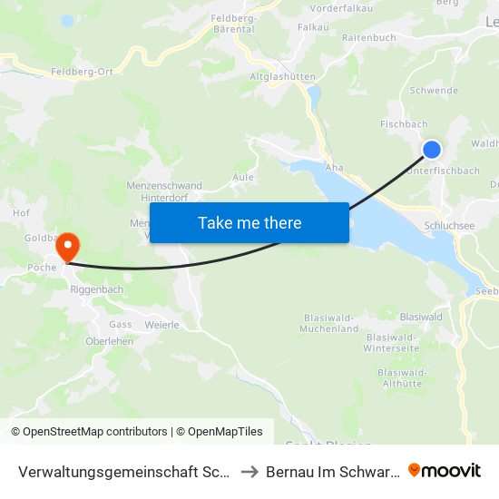 Verwaltungsgemeinschaft Schluchsee to Bernau Im Schwarzwald map