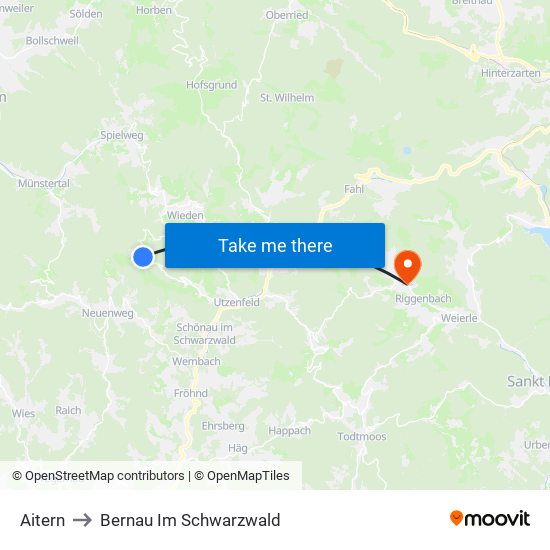 Aitern to Bernau Im Schwarzwald map