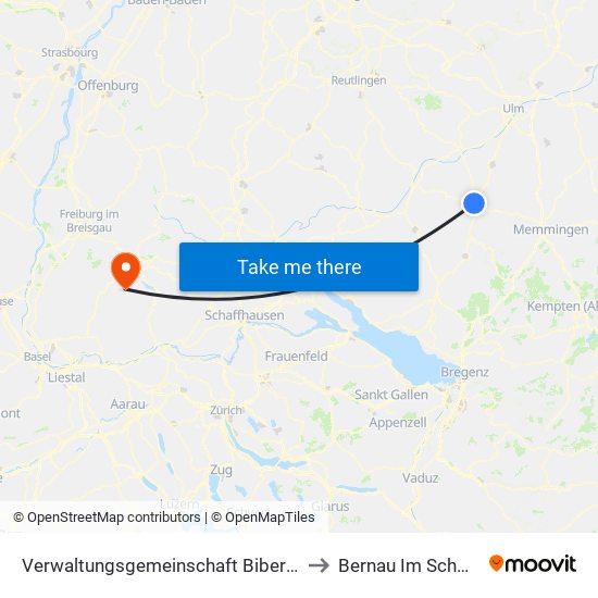 Verwaltungsgemeinschaft Biberach An Der Riß to Bernau Im Schwarzwald map