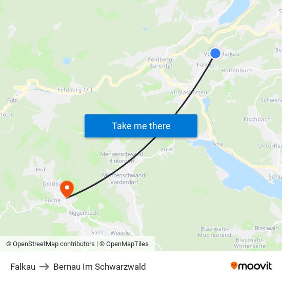 Falkau to Bernau Im Schwarzwald map