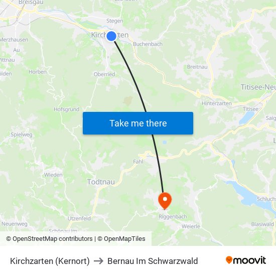 Kirchzarten (Kernort) to Bernau Im Schwarzwald map