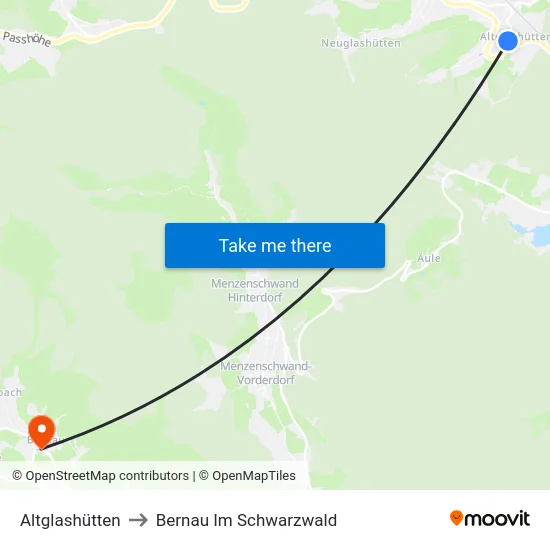 Altglashütten to Bernau Im Schwarzwald map