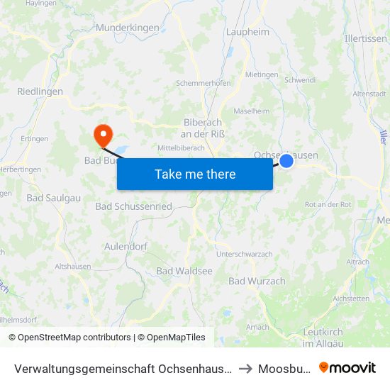 Verwaltungsgemeinschaft Ochsenhausen to Moosburg map