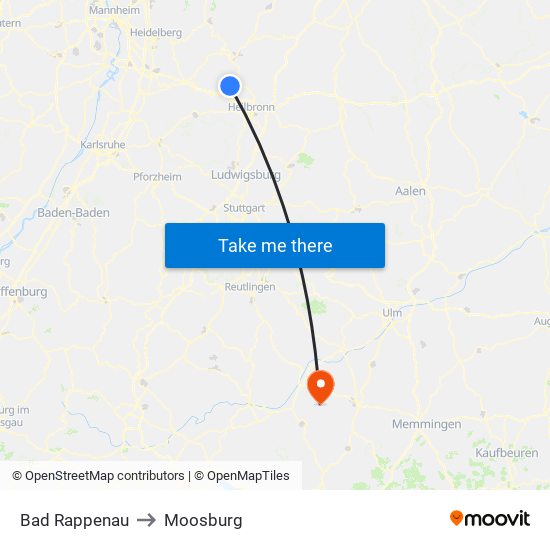 Bad Rappenau to Moosburg map