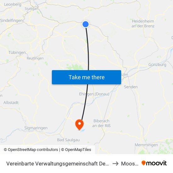 Vereinbarte Verwaltungsgemeinschaft Der Stadt Göppingen to Moosburg map
