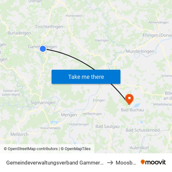 Gemeindeverwaltungsverband Gammertingen to Moosburg map