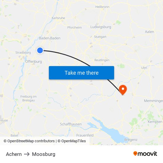 Achern to Moosburg map