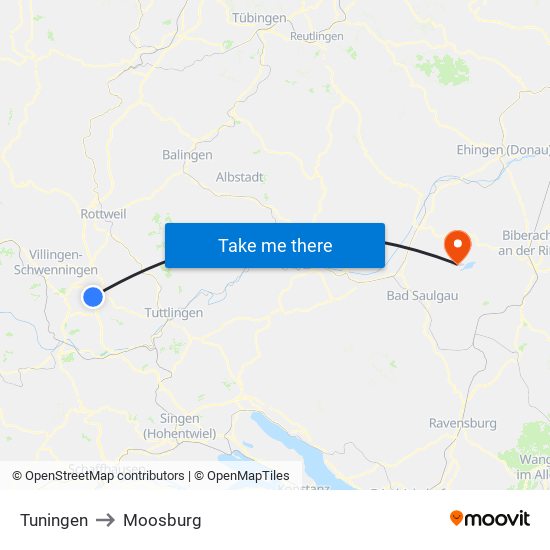 Tuningen to Moosburg map