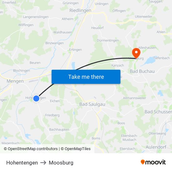 Hohentengen to Moosburg map