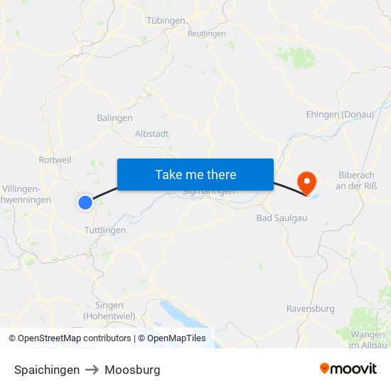 Spaichingen to Moosburg map