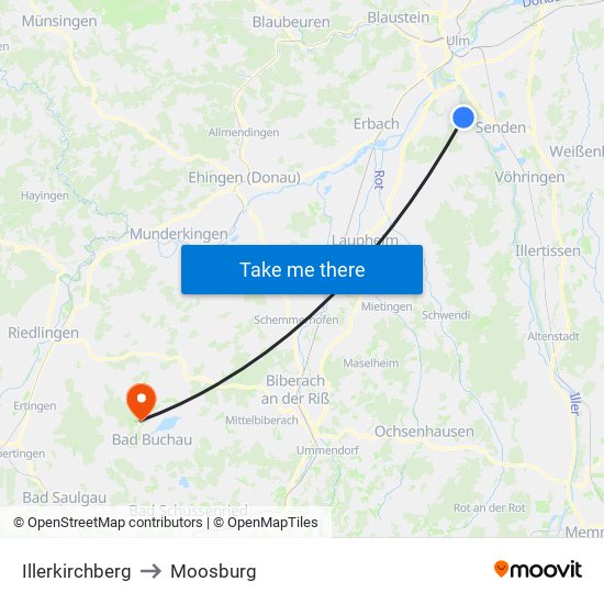 Illerkirchberg to Moosburg map