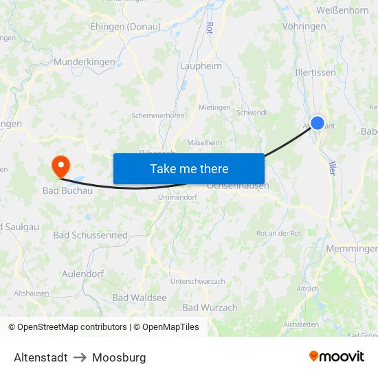 Altenstadt to Moosburg map