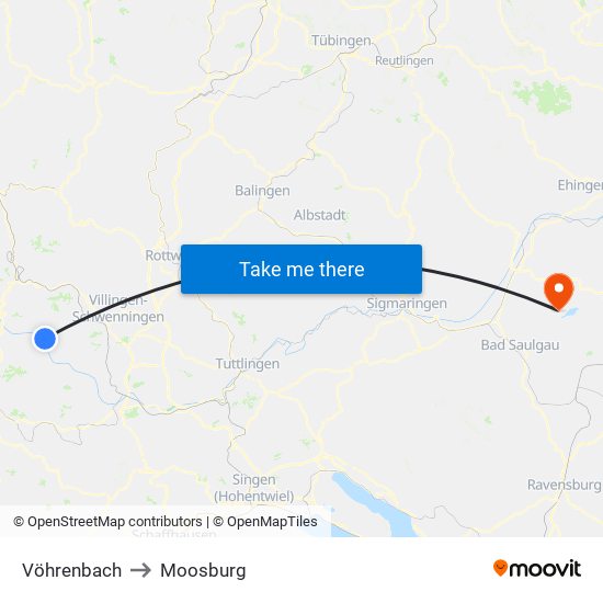 Vöhrenbach to Moosburg map