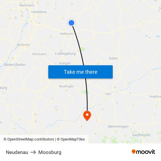 Neudenau to Moosburg map