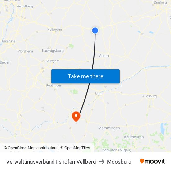 Verwaltungsverband Ilshofen-Vellberg to Moosburg map