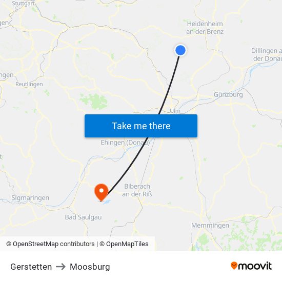 Gerstetten to Moosburg map