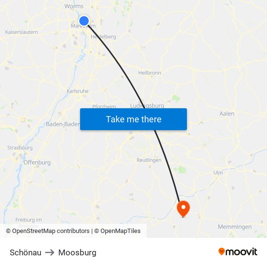 Schönau to Moosburg map