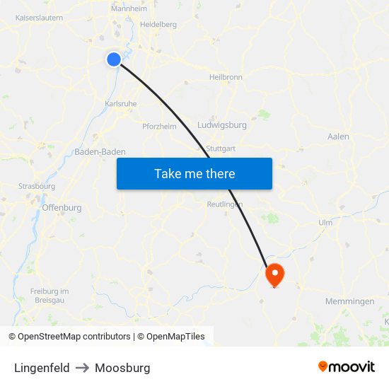Lingenfeld to Moosburg map