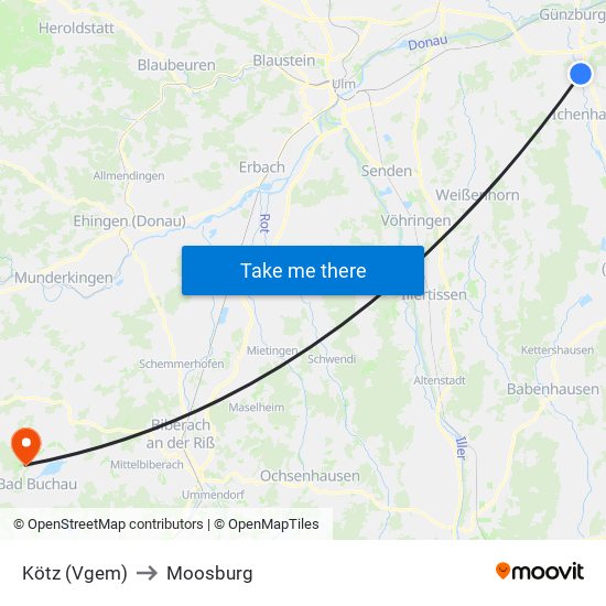 Kötz (Vgem) to Moosburg map