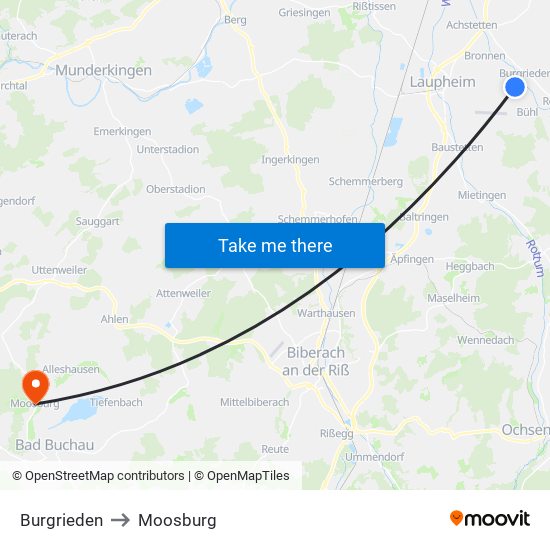 Burgrieden to Moosburg map