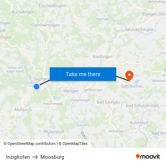 Inzigkofen to Moosburg map